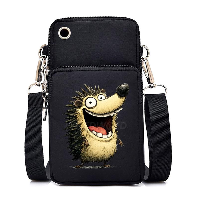 Funny Animals Personality Printing Black Oblique Span Small Bag Multifunctional Casual Portable Mobile Phone Bag