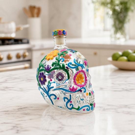 Yousheng Skull Shape Glass Whiskey Decanter, 350ml Liquor Bottle with Stopper, 3D Gothic Home Bar Decor, Unique Gift for Men