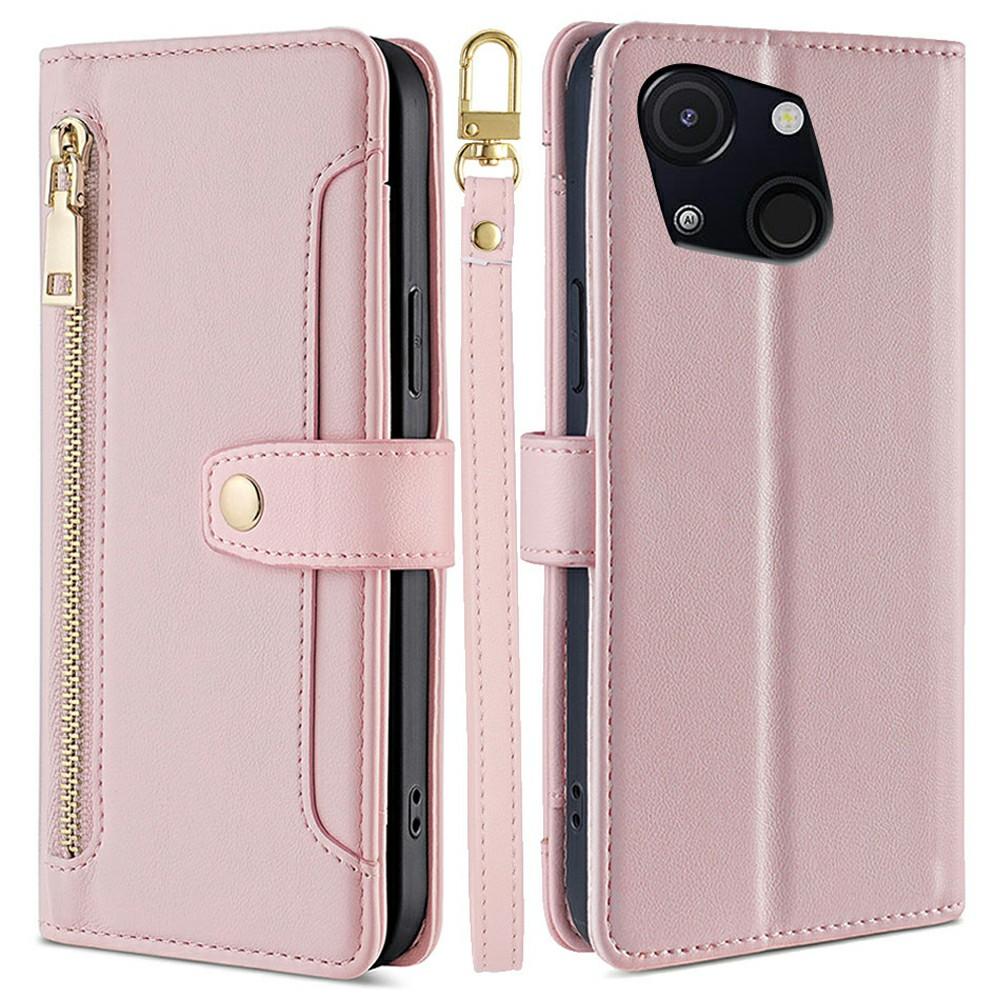 For Itel A50C Leather Case Zipper Pocket Wallet Phone Cover with 2 Straps