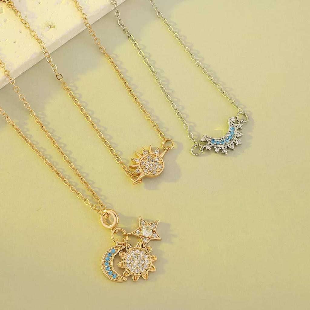 Bracelet Pendentif Diamant Incrusté Lune et Soleil - Bijoux de Mode Élégants pour Femmes