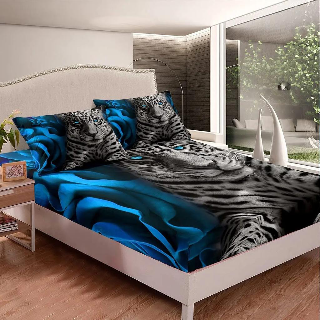 Leopard Sheet Set Cheetah Fitted Sheet African Savannah Animal Bedding Set Wildlife Leopard Print Bed Sheets for Boys Girl Youth