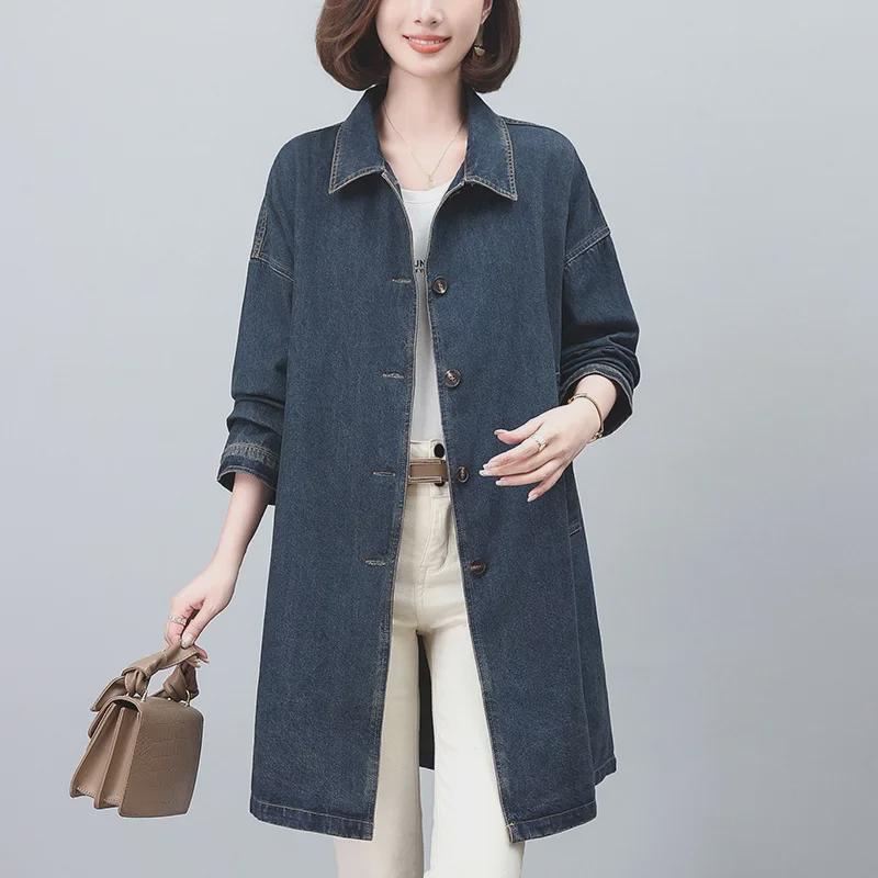 2024 Damen Jeansjacke: Mittellang, lockere Passform, große Größen für Frühling und Herbst