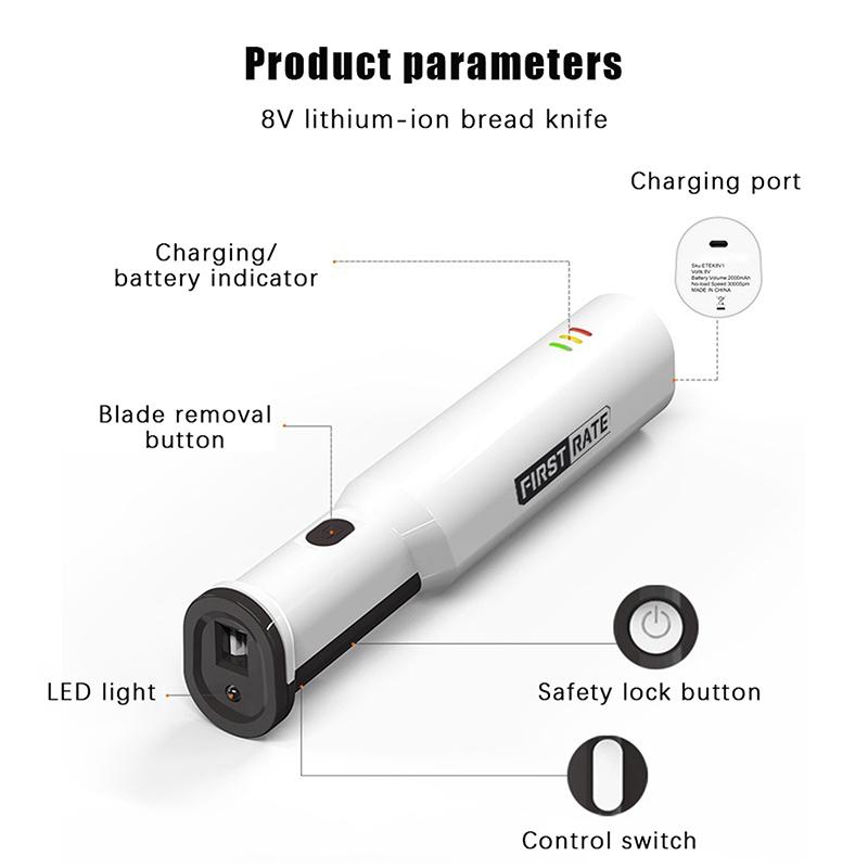 Professional Cordless Bread Knife Rechargeable 8V Electric Knife Meat Cutter With 2 Serrated Stainless Steel Blades