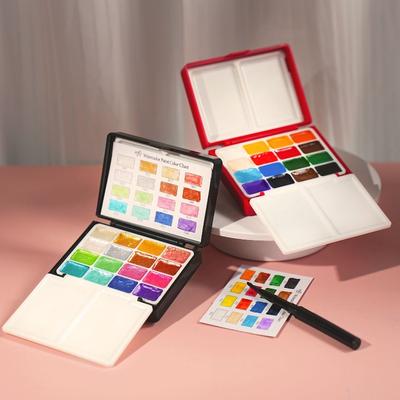 32-Color Pearlescent/solid Color Series Tri-fold Watercolor Painting Box Palette Outdoor Sketch Painting Creation Art Supplies