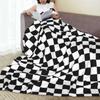 Plaid Decor Black White Checkered  Blankets Fleece Sofa Throw Blanket Multi-function for Couch Bedding Throws Bedspread Quilt