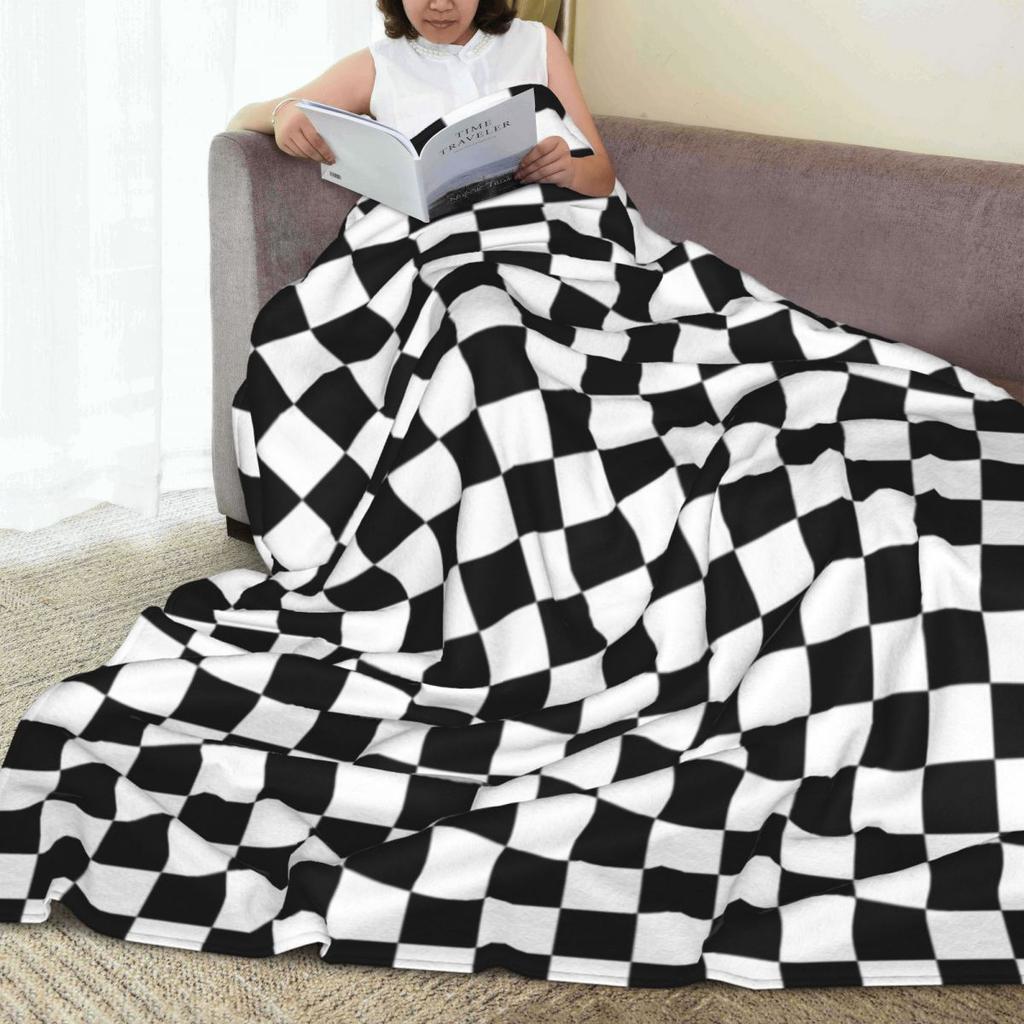 Plaid Decor Black White Checkered  Blankets Fleece Sofa Throw Blanket Multi-function for Couch Bedding Throws Bedspread Quilt