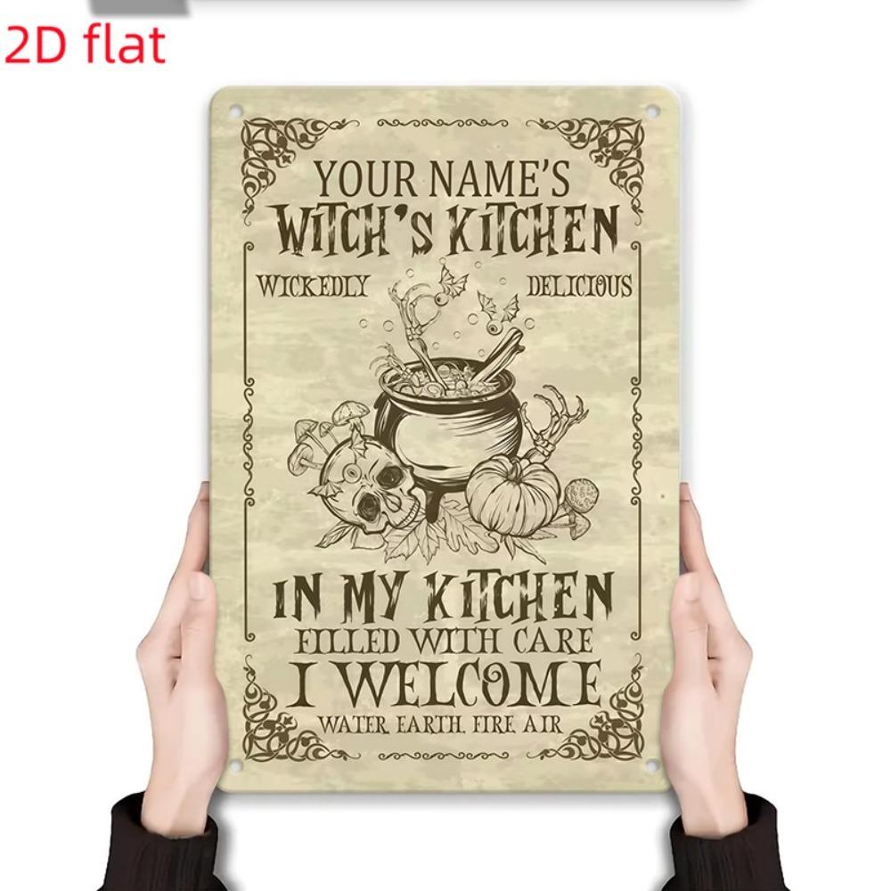 Customizable Witch Kitchen Tin Sign Personalized Text Halloween Wall Decor 8x12in