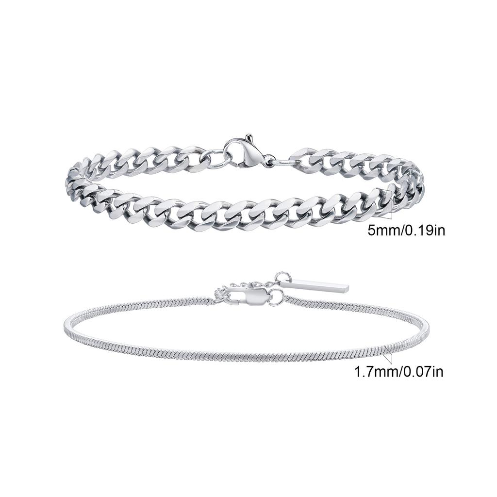 2pcs Men's Chain Bracelets,Stainless Steel Silver Gold Black Color Twist Rope Chain Wristband,Trendy Cuban Link Chains Gift