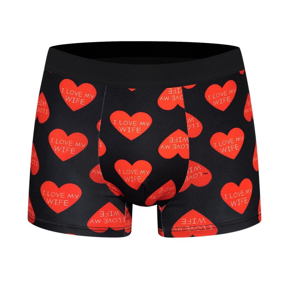TK Men's European Size Personality Print Boxer Briefs - "I Love My Wife" Design