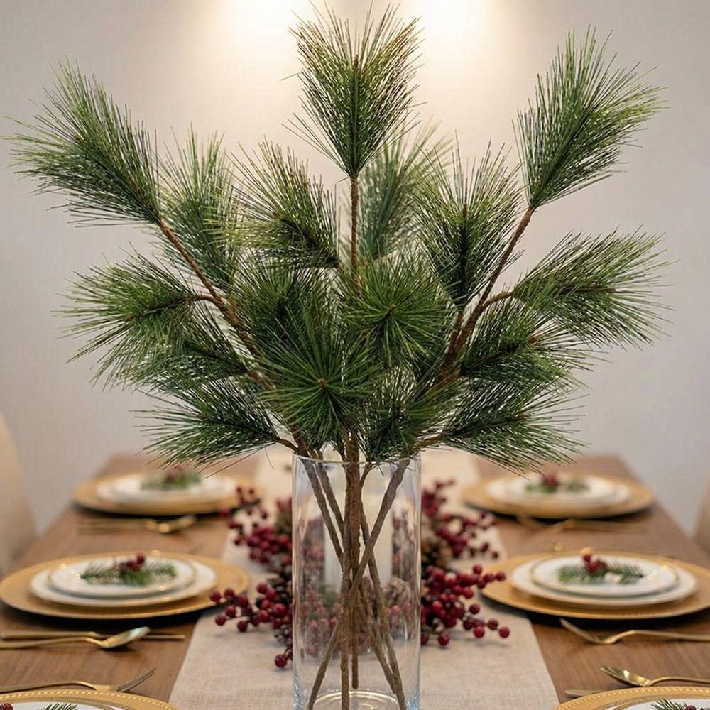 Realistic Artificial Pine Branch with Pine Cones Chinese Style Faux Pine Plant Plastic Fake Pine Branches Wedding Decor