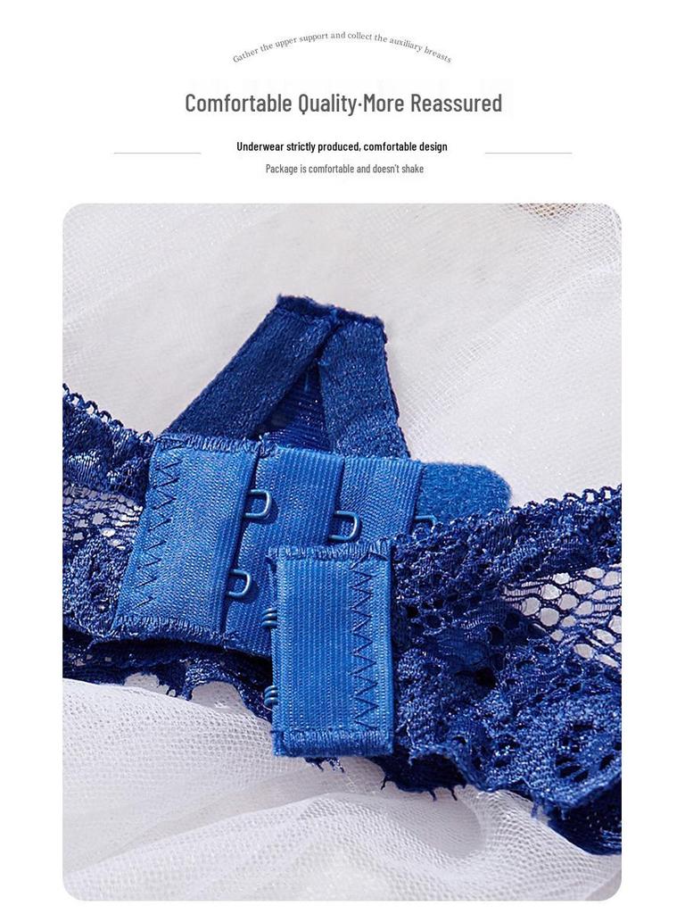 Royal Blue Open-Crotch & Open-Cup Lace Lingerie Set with Removable Thong