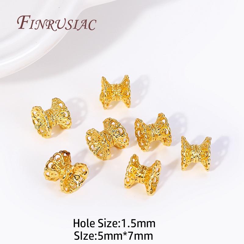 

5X7MM 18K Gold Plated Lace Pattern Spacer Beads Brass Metal Double Side Beads Caps DIY Bracelet Beading Jewelry Accessories 5 pcs