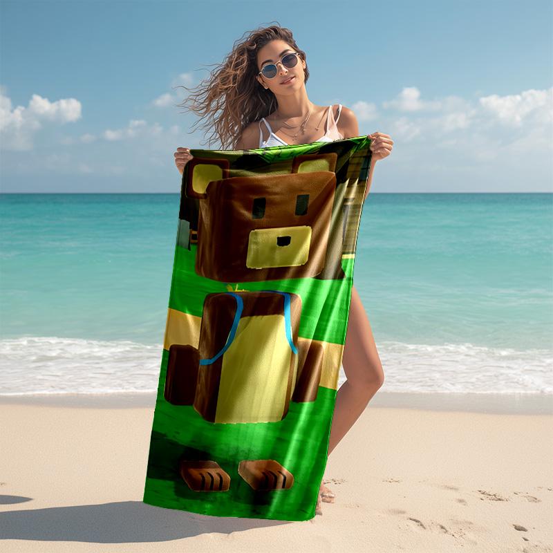 proof beach towel with Game Super Bear Adventure pattern - soft,absorbent,quick-drying,machine washable - perfect for swimming,camping,bathing