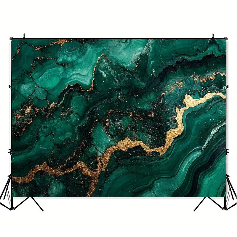 2D Emerald Green Marble with Gold Veins Backdrop Party Photo Background Cloth
