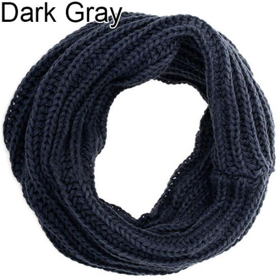 

Fashion Unisex Winter Warm Infinity Circle Cable Knit Cowl Neck Long Scarf Shawl темно-серого