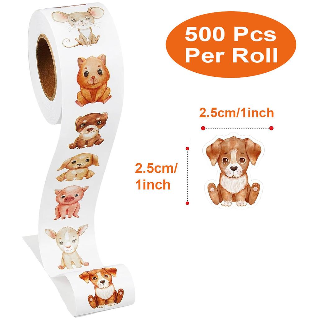 500Pcs/Roll Heterotypic Pets Stickers 2.5cm/1.0'' Cute Art Labels Learning Rewards, Adorn Gifts for Books Watercup Phone PC Pads