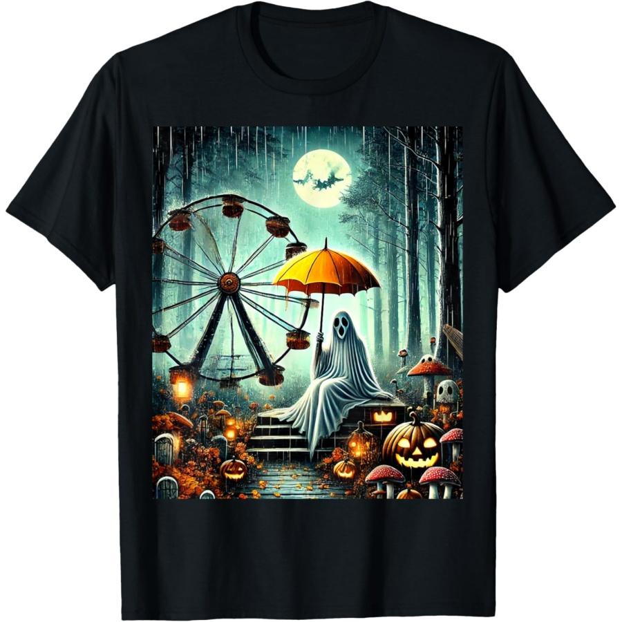 

Halloween Art Print Ghost with Yellow Umbrella Ferris wheel T-Shirt XXXXXL чёрный