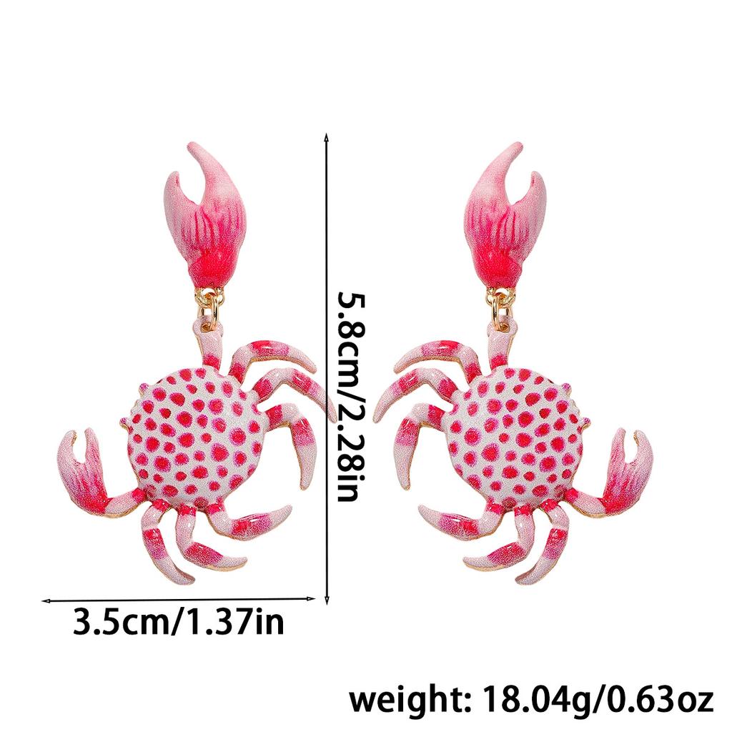 New Design Pink Crab Dangle Earrings Women Cute Enamel Ocean Animal Crab Earrings Beach Vacation Accessory Party Jewelry Gifts