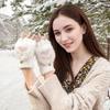 Cute Cartoon Knit Flip Top Gloves Women Warm Half Finger Thermal Winter Gloves Soft  Gloves for School Writing Cycling Use