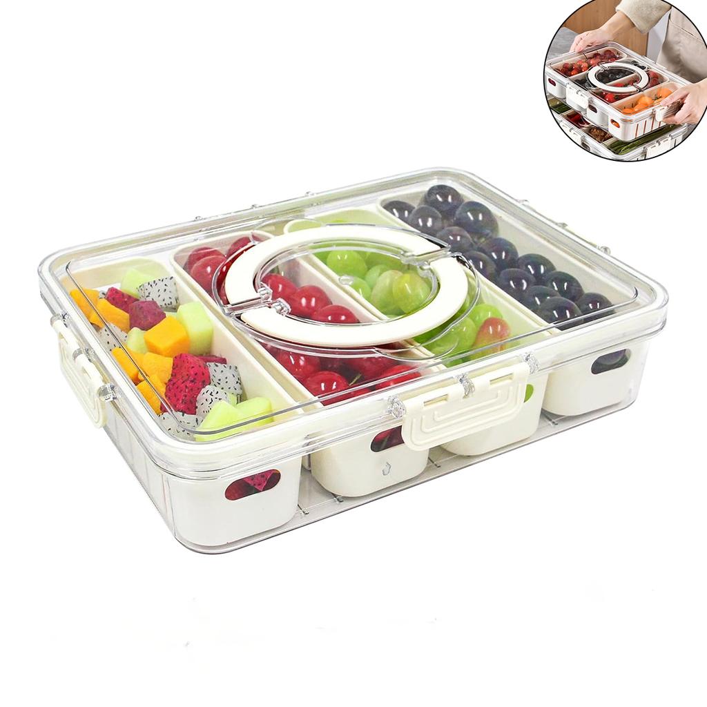 4Grid /8 Grid Snack Box Container, Portable Travel Charcuterie Board with Lid, Refrigerator Food Storage Box, Snack Organizer