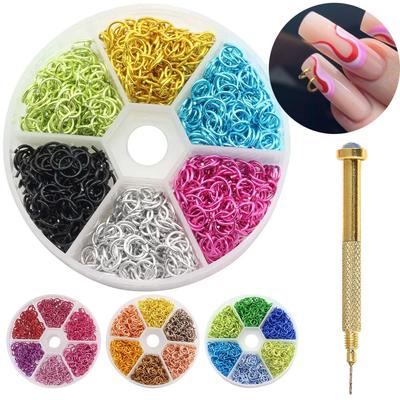 Alambre de Aluminio Colorido Perforado Anillas Abiertas para Saltar Conector Joyería para Uñas Aro Abalorios Decoración Arte de Uñas Puntas Falsas Herramientas para Piercing