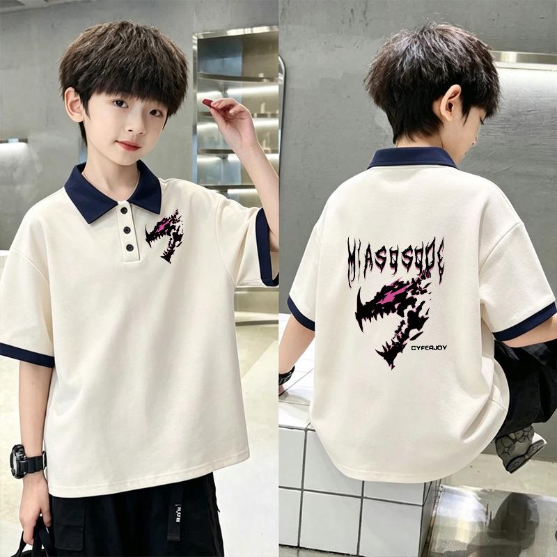 Korean Boys' Color Block Cotton Polo Shirt – Summer New Arrival in Medium & Large Sizes, Stylish Lapel with Short Sleeves