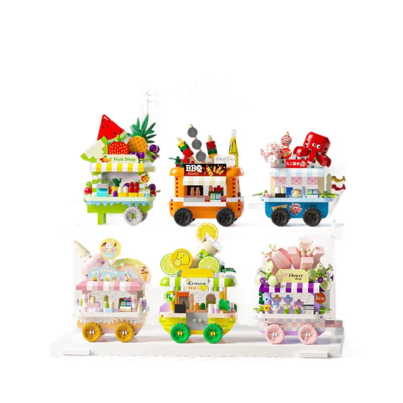 Juguete de construcción de carrito de helados y flores para niños, set de bloques educativos