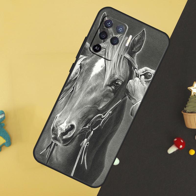 Horse Sketch Case For Oppo A5 Pro A6 A15 A16 A76 A96 A17 A57 A98 A58 A78 A18 A38 A54 A74 A94 A40 A60 A80
