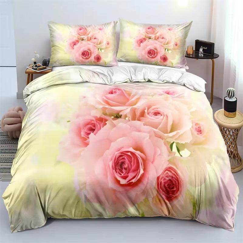 Warm Floral Down Comforter Set Bedding Set 3-piece Coverlet Set