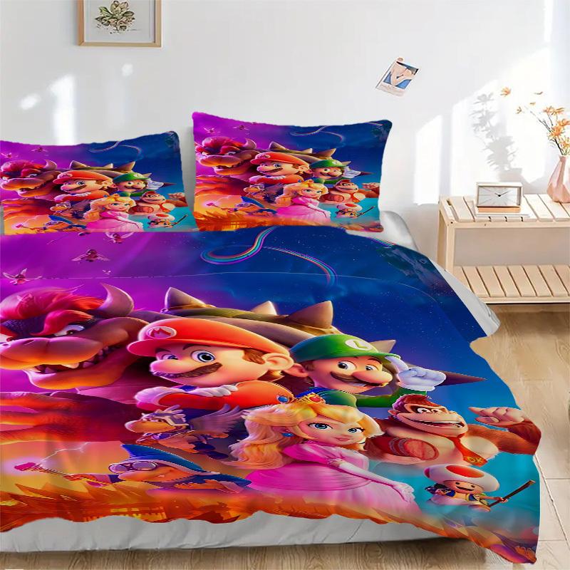 

3pcs Super Mario Bros Cover Set, 1 Cover + 2 Pillowcases (No Insert), Bedding for All Seasons, Bedding,Bedroom Decor yy250922063 135x200cm