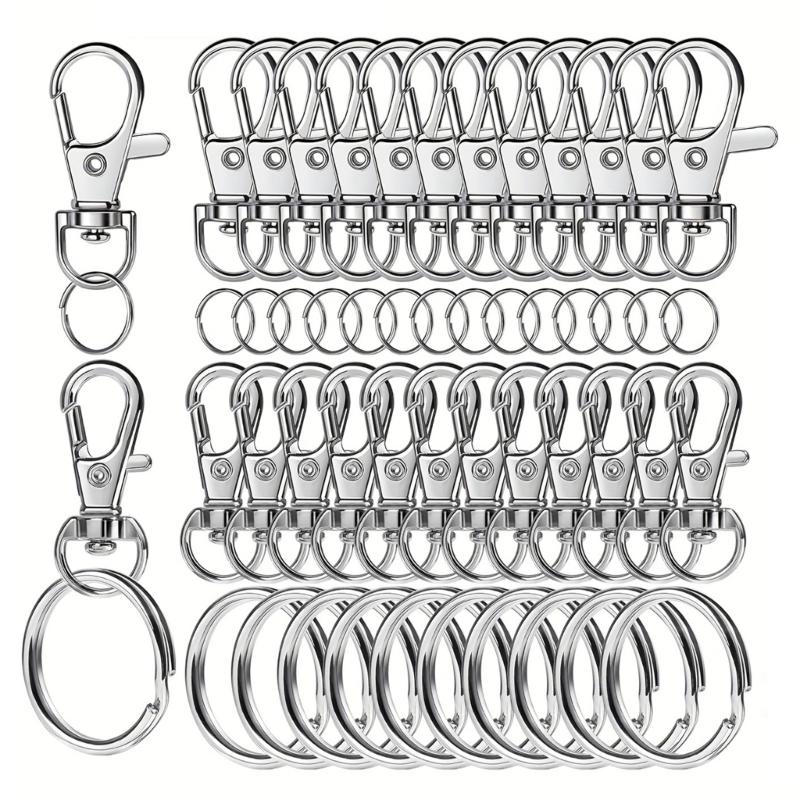 60 Pieces Metal Swivels Lobster Claw Clasp Hook With Flat Key Rings for Keychain Jewelry Making Accessories