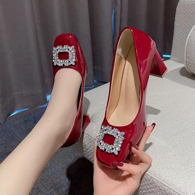 Women Crystal Marie Janes Luxury Shoes Spring High Heels New Fashion Shoes Pumps Designer Female Square Toe Zapatos Shallow