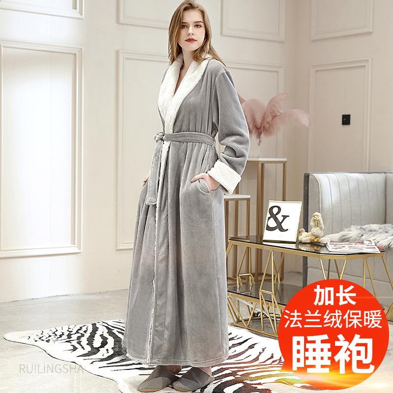 Autumn And Winter Thickened Cotton Towel Material Bathrobe Women'S Long Couple Warm Nightgown Men'S Large Size Pajamas Couple