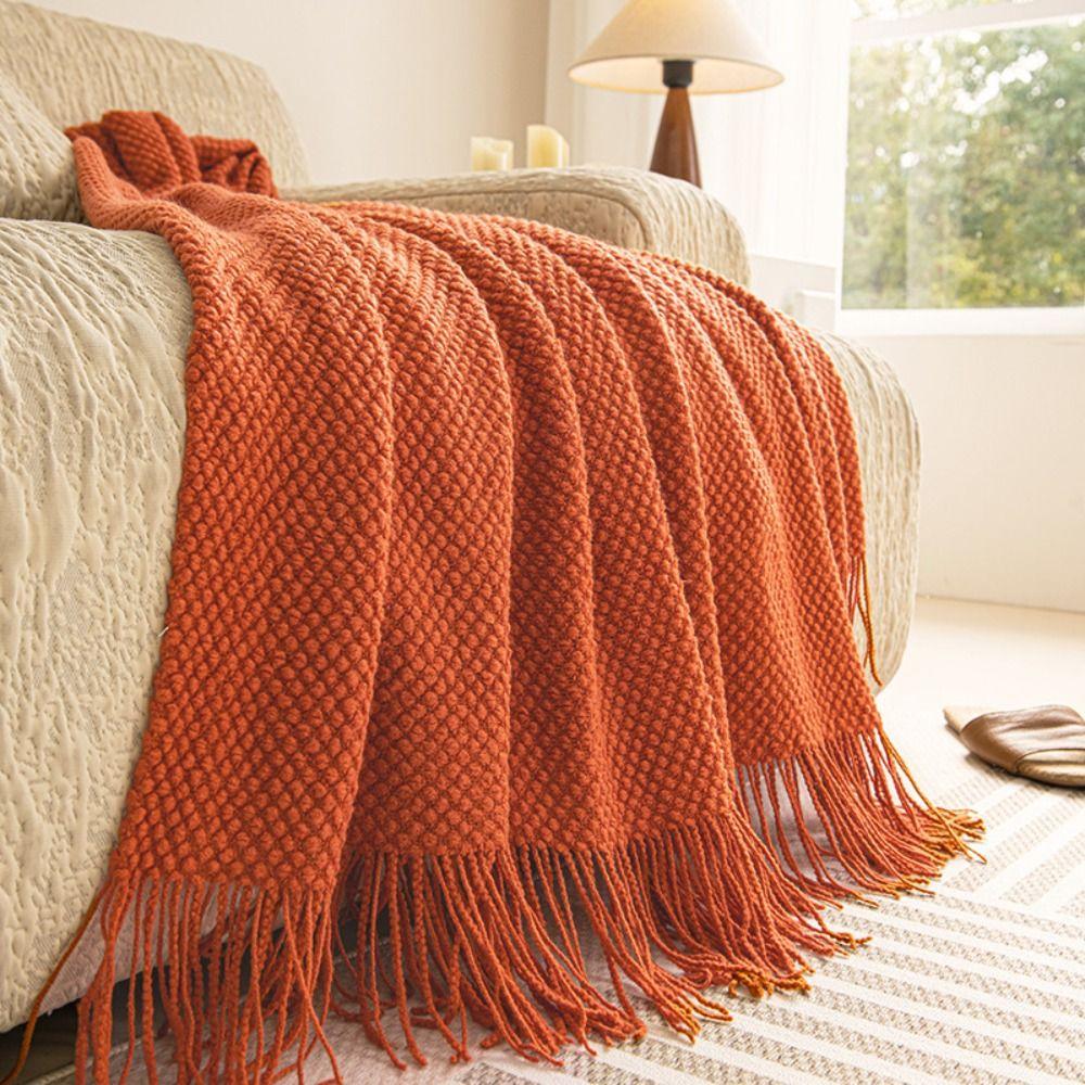 Skin-friendly Pineapple Grid Knitted Blanket Solid Color Office Nap Blanket Air-conditioned Room