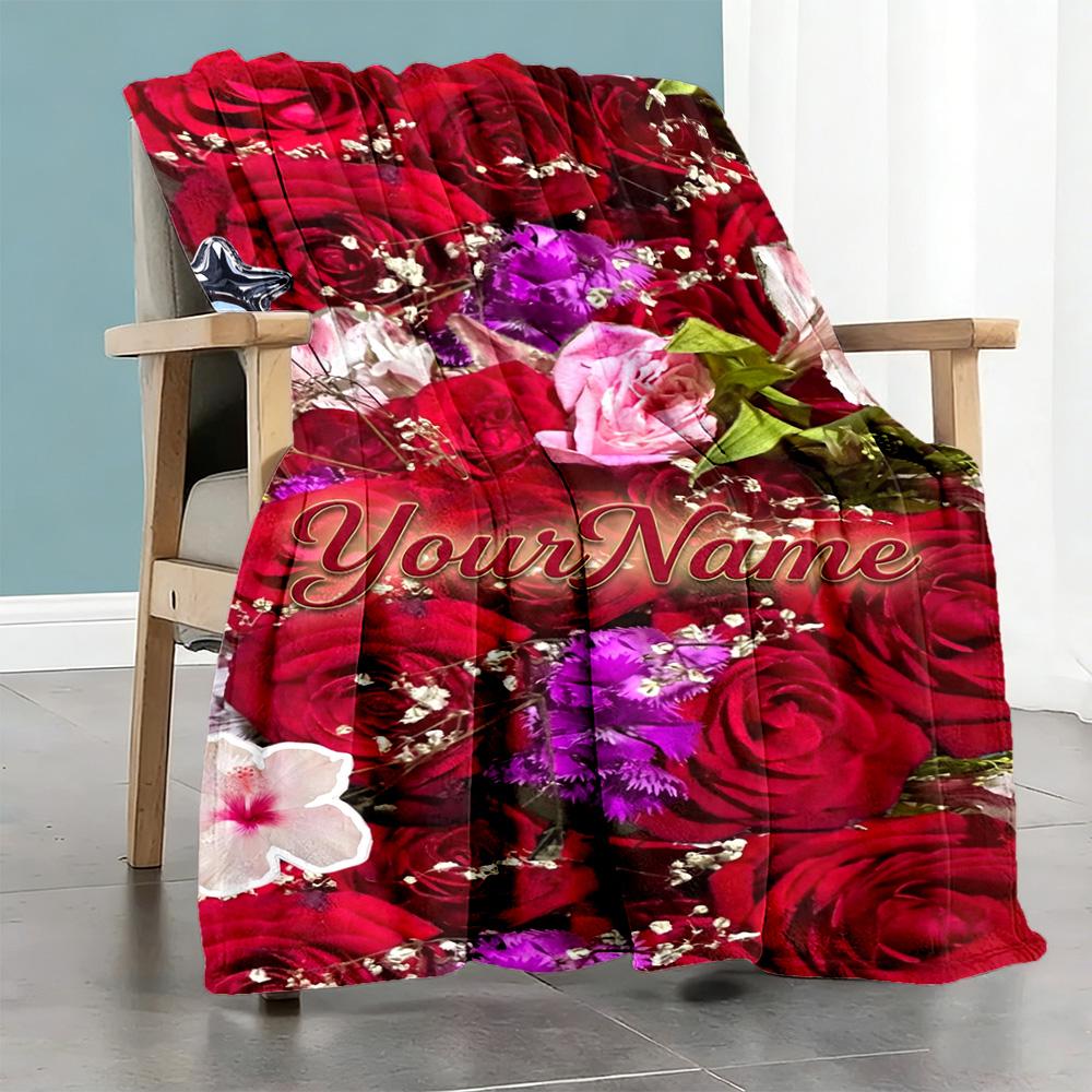 Rose Customize Your Name Blanket Throw Personalized Blanket Soft Warm Cozy Perfect for Living Room Seaside Home Decor Bed Four Seasons Multipurpose