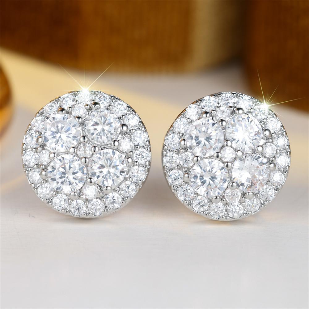 Luxury White Zircon Round Stone Crystal Flower Stud Earrings For Women Vintage Silver Color Wedding Jewelry Mother's Day Gifts