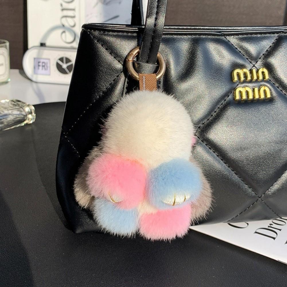 Cute Bunny Doll Plush Keychain Fashion Soft Fluffy Backpack Pendant Home Car Decoration Gift Toy Real Mink Fur Rabbit Keychains