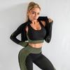 Womens 3-Piece Yoga Set With Built-in Bra Top Long Sleeve Jacket High-Waisted Leggings Gym Running Dance
