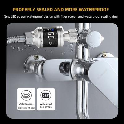 LED Digital Display Water Temperature Monitor High-precision Silvery Shower Water Thermometer 5-85℃ ABS
