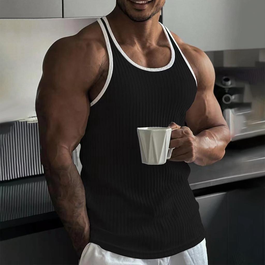 Men's Summer Vertical Stripe Colorblock Wide Shoulder Vest Men's Casual Sports Vest