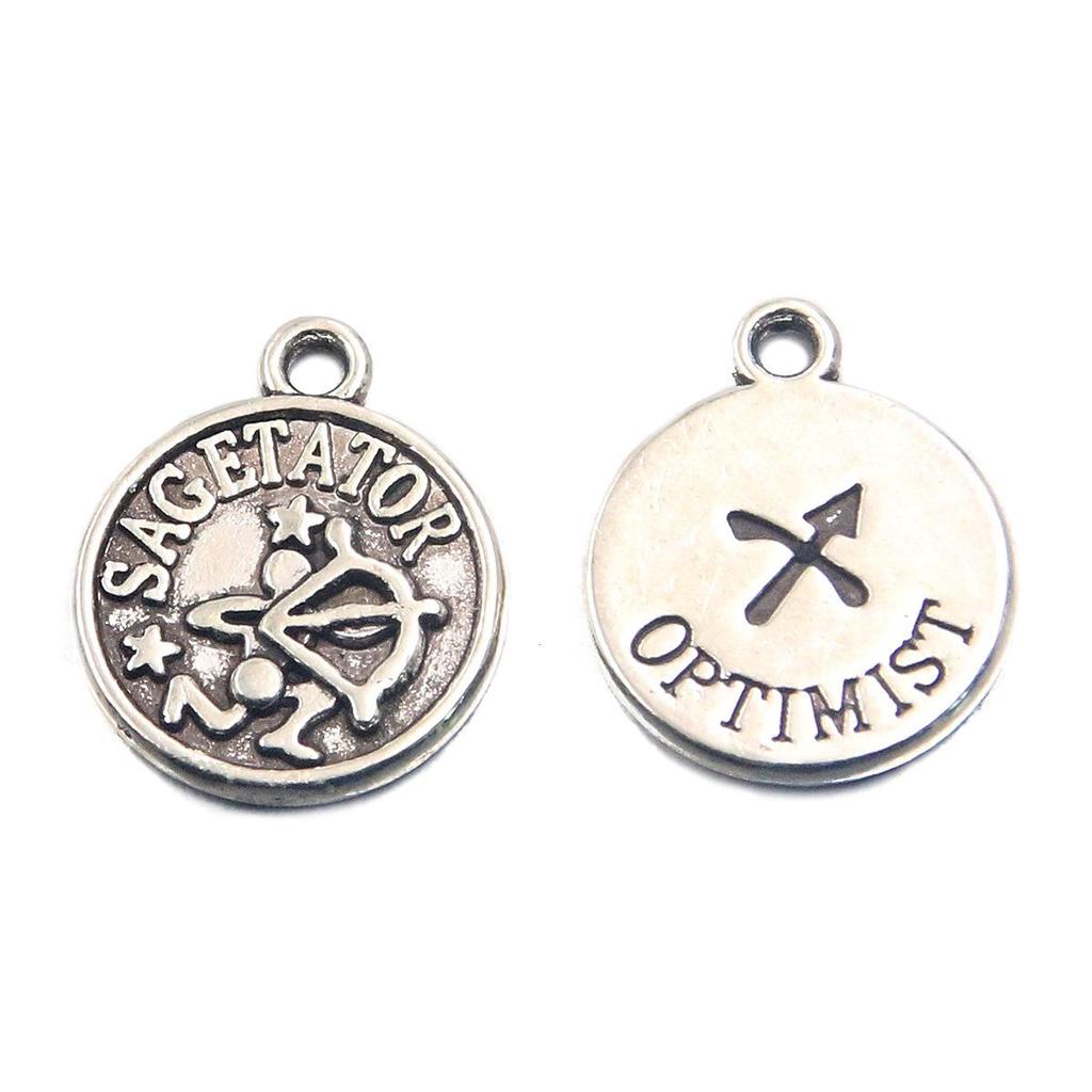 12x15mm Round Zodiac Constellation Pendant: Retro Symbol Alloy Jewelry for DIY Bracelets & Keychains