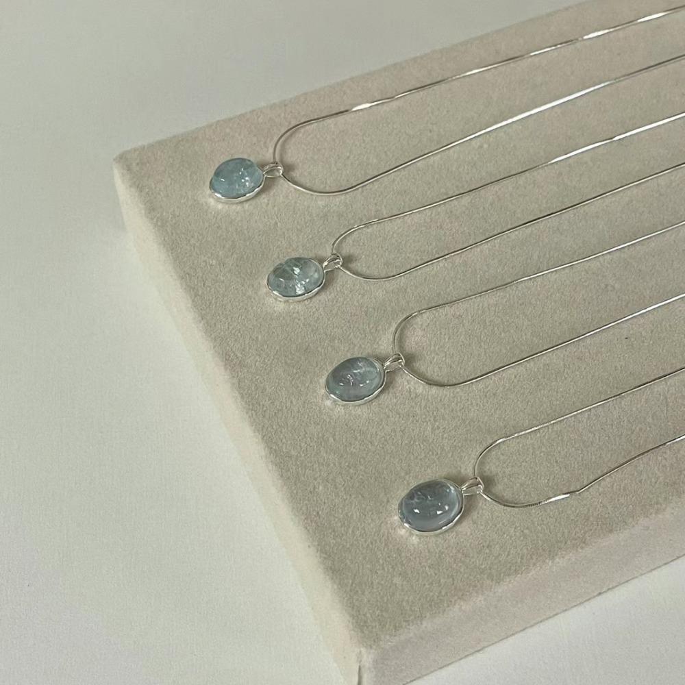 Exquisite Natural Blue Oval Opal Silver Color Stainless Steel Pendant Necklace for Women Charm Fashion Crystal Collar Jewelry