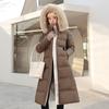 Womens Long Winter Coat 2026 Oversized Knee-Length Hooded Puffer With Faux Fur Collar Slim Fit Belted