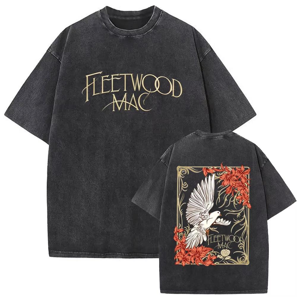 2026 Gewaschenes Vintage Rockband Fleetwood Mac Grafik-T-Shirt Retro Stevie Nicks Hip Hop Streetwear Top Y2K Gothic Baumwolle Übergroße T-Shirts S black