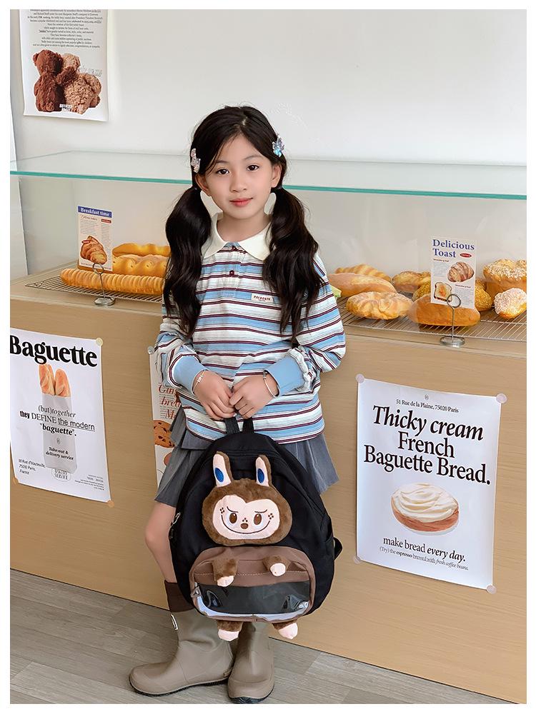 New 3D Cartoon Kids Double Shoulder School Backpack with Cute Doll and Large Capacity
