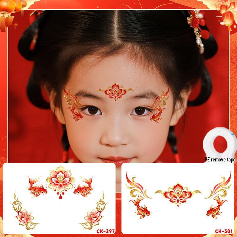 New Year Glitter Tattoo Stickers for Kids: Non-toxic, Easy to Clean, High-End, Cute Forehead Designs.
