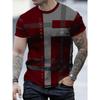 Men's Fashion Casual Black Plaid T-Shirt, 100% Polyester, Round Neck, Machine Washable - All Seasons, Black Plaid