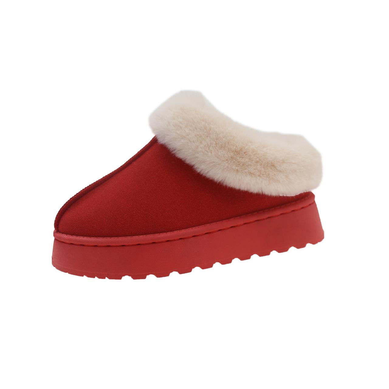 

Женские зимние ботинки на толстой платформе, зимние короткие тапочки из искусственной замши с подкладкой из искусственного меха, нескользящие, теплые, для дома и улицы для женщин 41 красный