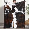 1-piece Plush Cowhide Patterned Blanket - Super Soft Brown and White Animal Print Suitable for Sofas Beds Camping Blankets