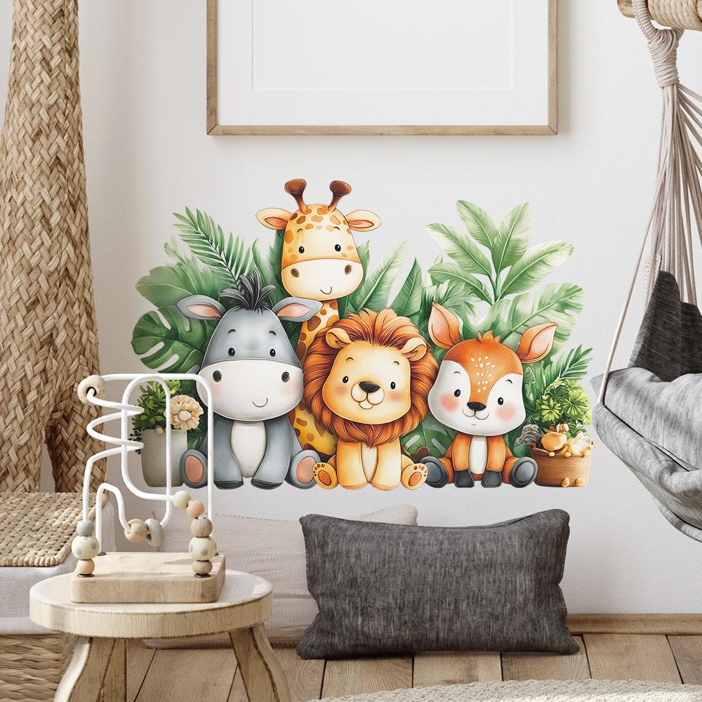 Wall Stickers Cartoon Animals Green Plants for Kids Room Bedroom Living Room Home Decor